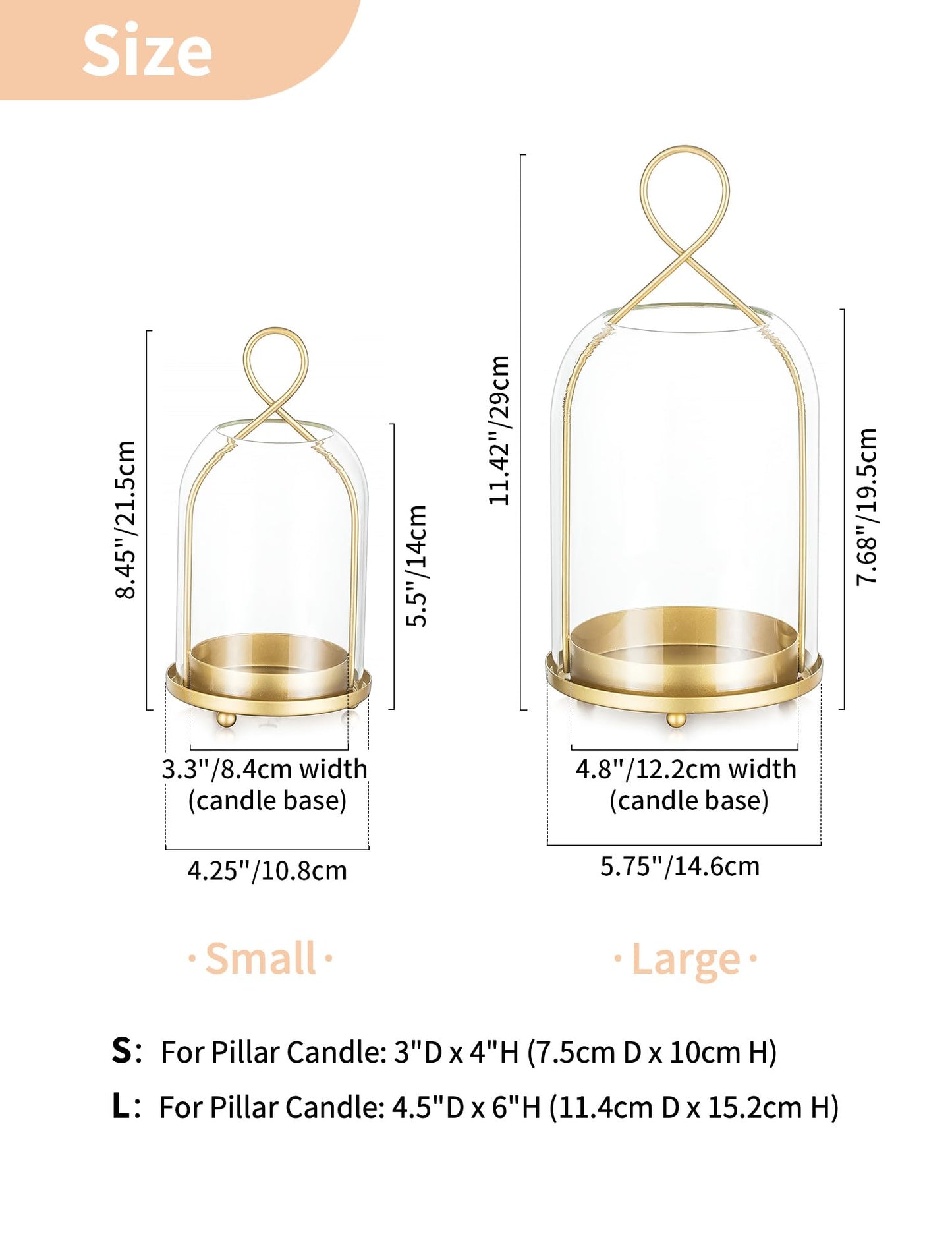 NUPTIO Glass Lanterns Decorative Outdoor: Gold Hurricane Candle Holders for Pillar Candles - Set of 2 Hanging Lantern for Home Thanksgiving Christmas Party Centerpiece