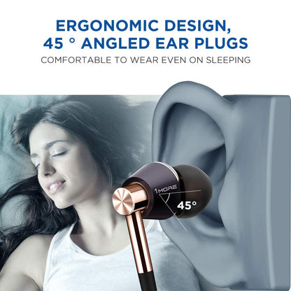1MORE Triple Driver in-Ear Earphones Hi-Res Headphones with High Resolution, Bass Driven Sound, MEMS Mic, in-Line Remote, High Fidelity for Smartphones/PC/Tablet - Gold