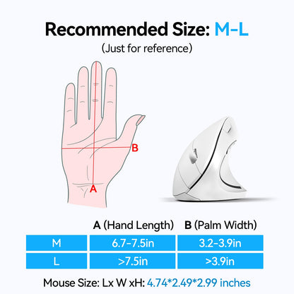 TECKNET Ergonomic Mouse, Wireless Bluetooth Vertical Mouse, 4800 DPI Optical Tracking, 6 Adjustable DPI, Quiet Clicks, 2.4GHz with USB A Receiver, 12 Months Battery, 6 Buttons, Wide Compatibility