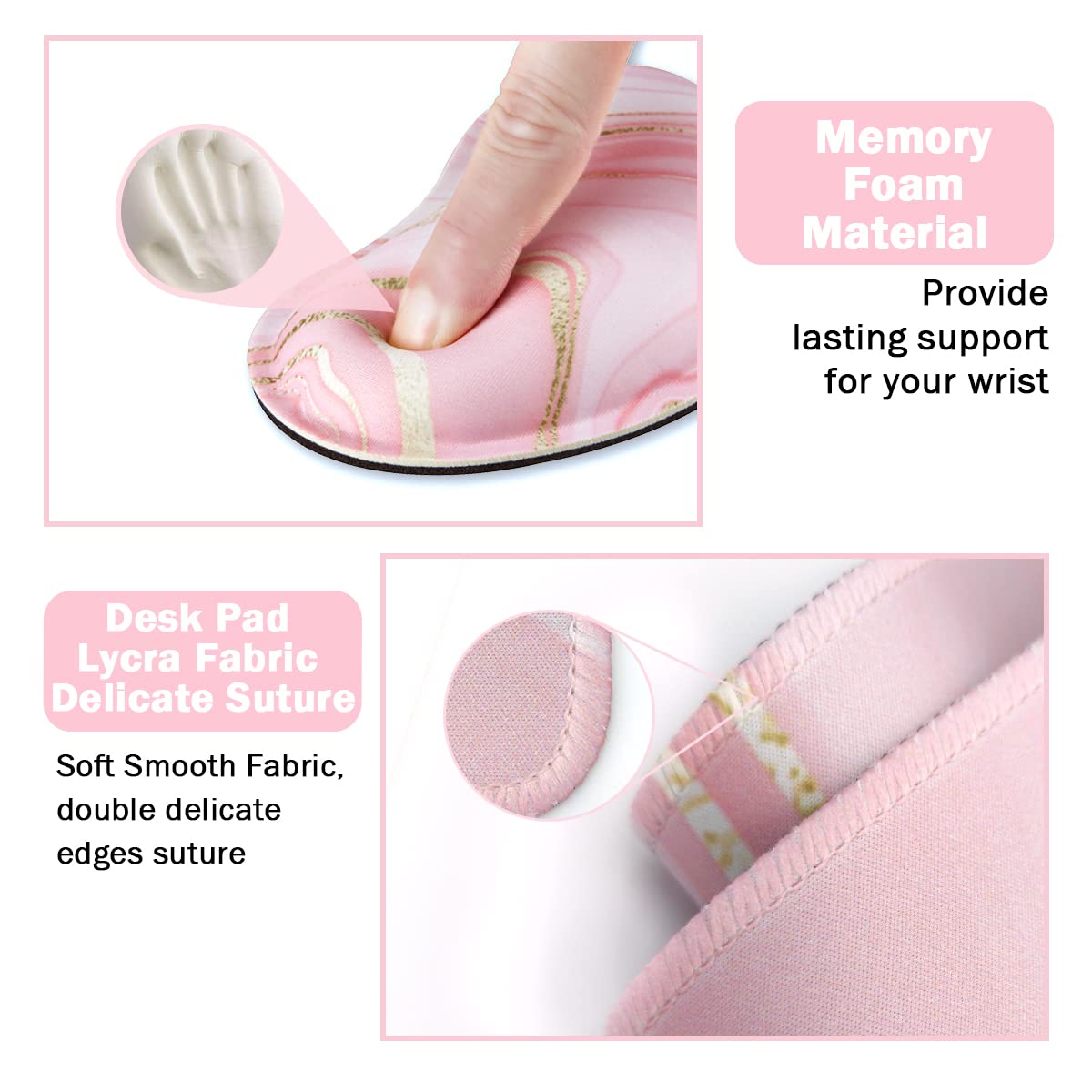 Keyboard Mouse Pad Set, Extended Mouse Pad+Keyboard Wrist Rest Support, Memory Foam Ergonomic Easy Typing, 3Pcs (35.4×15.7 in) Desk Pad Set for Home Office Study Game- Pink Gold