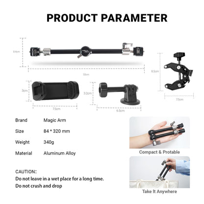 Heavy-Duty Articulating Magic Arm Mount with Super Clamp, 360° Dual Ball Head & 1/4" ARRI Locating Pin&Holes, Camera Monitor Mount for Action Camera Video LED Light (11" Magic Arm w/Clamp)