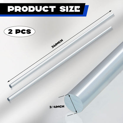 Hicarer 2 Pcs 3/4" x 36" Galvanized Steel Round Bar Smooth Rod Zinc Plated Steel Rods Zinc Bar Metal Axle Shaft for Hand Trucks Dollies Wagons Carts