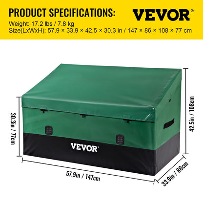 VEVOR Outdoor Storage Box, 230 Gallon Waterproof PE Tarpaulin Deck Box w/Galvanized Frame, All-Weather Protection & Portable, for Camping, Garden, Poolside, and Yard, Black & Green