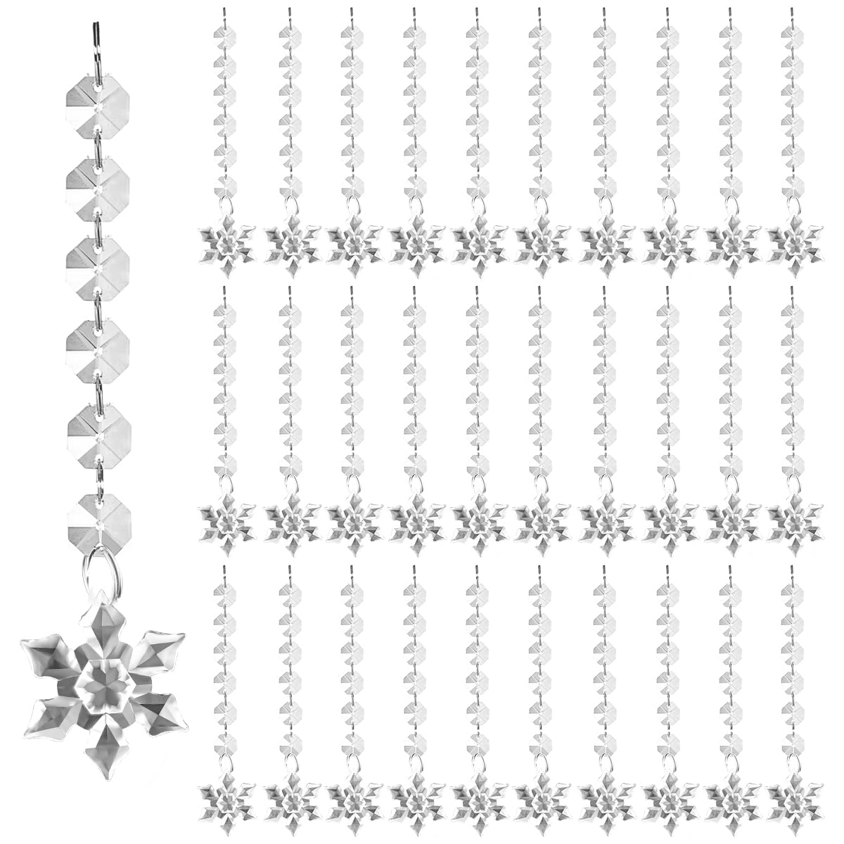 50 Pack Hanging Crystals - Clear Acrylic Prisms Pendant Ornaments for Christmas Tree, Centerpieces, Chandelier, Window & Home Decor, Ideal for Weddings, Parties Decorations (Snowflake)