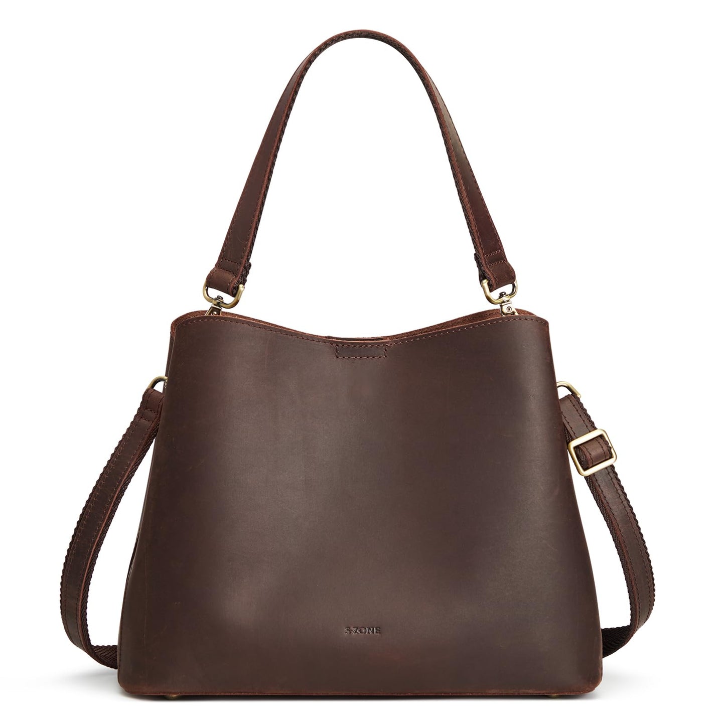 S-ZONE Leather Crossbody Bags for Women Shoulder Bag Multi Compartments Bucket Purses