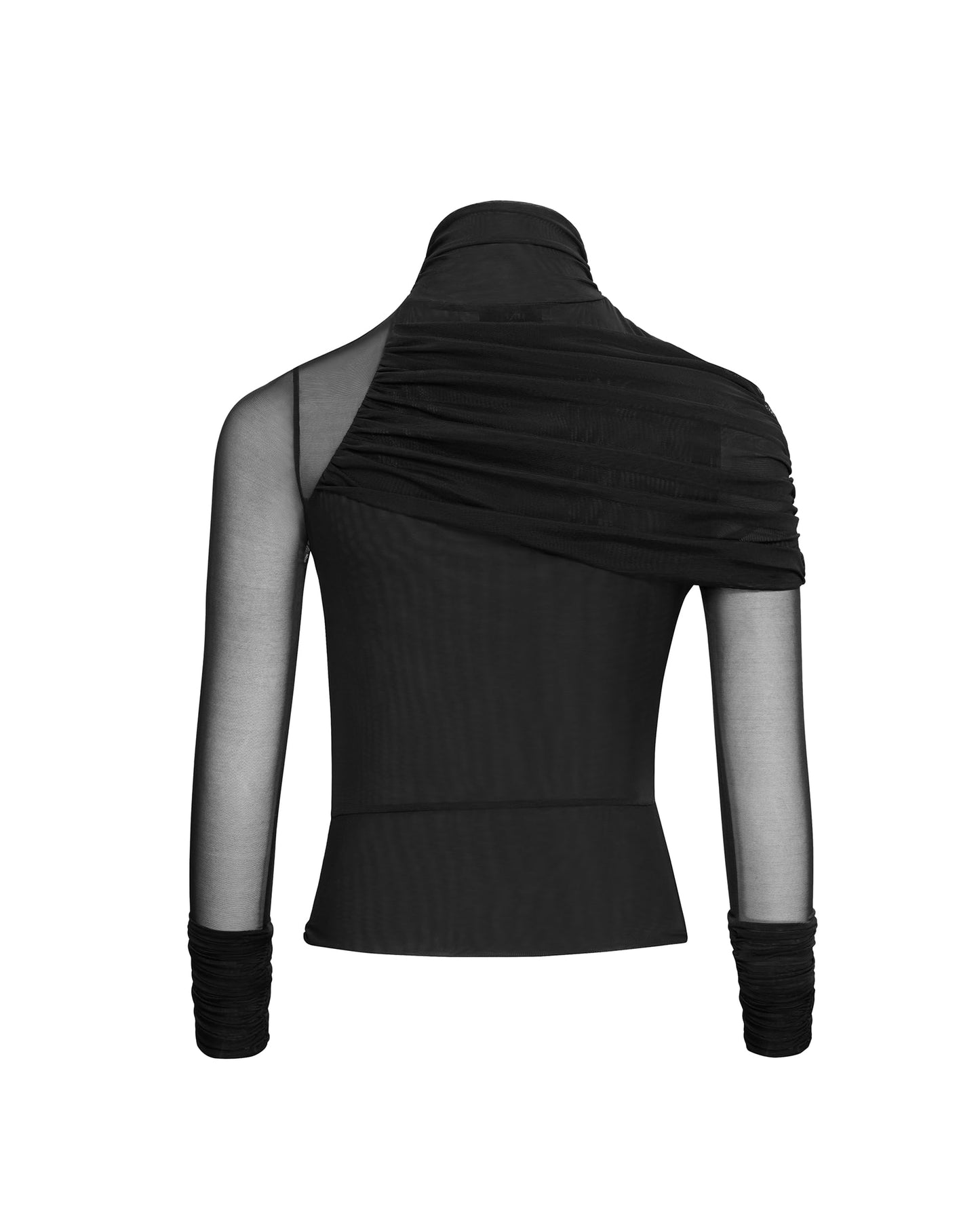 JW PEI Women's Ella Sheer Ruched Turtleneck Top - Black