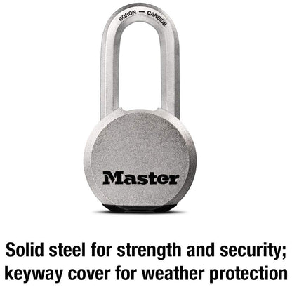 Master Lock Magnum Heavy Duty Solid Steel Silver Padlock with Key, Cut Resistant Gate Locks for Outdoor Fence or Shed, 14/32 x 2 x 15/16 Inches, M930XKADLH