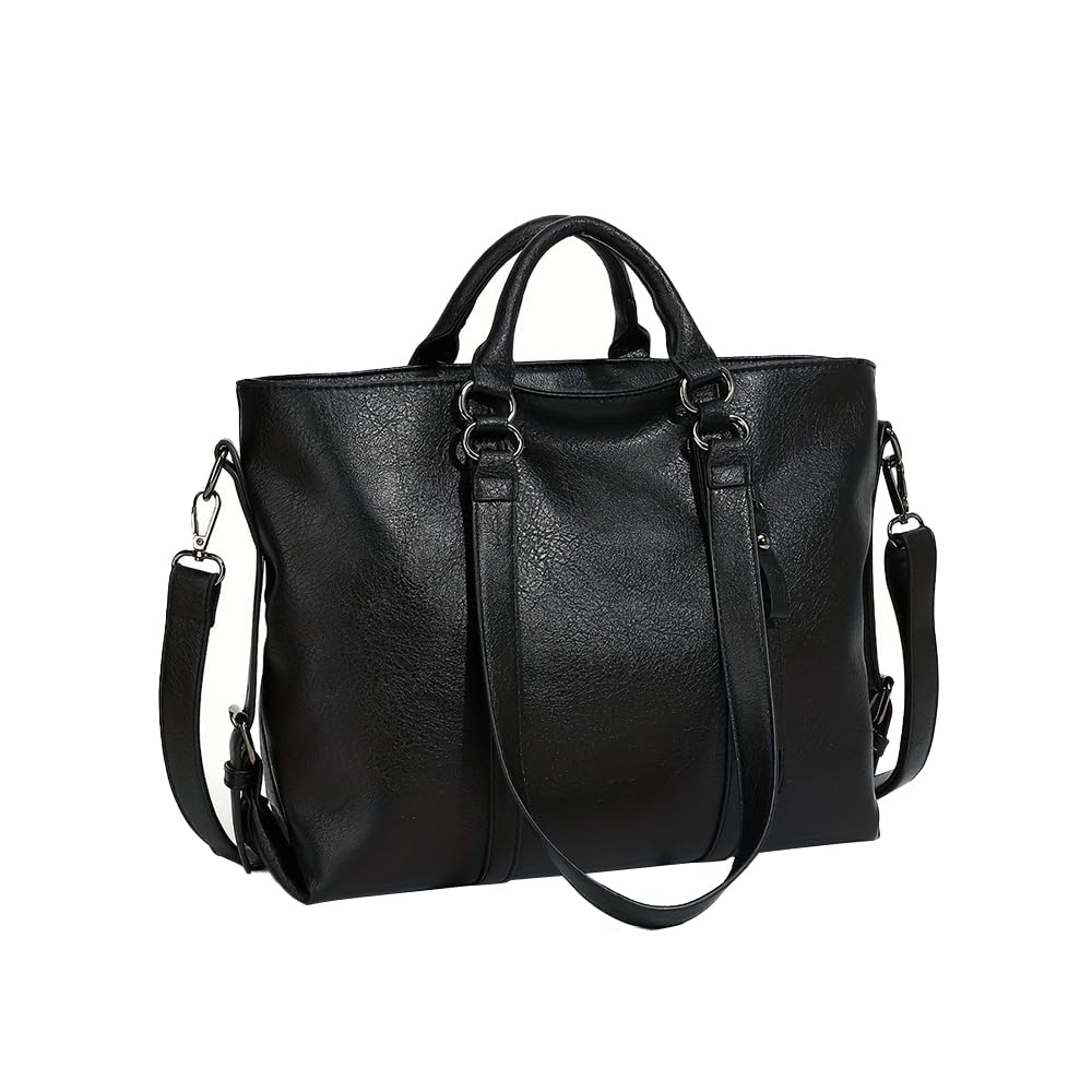 Pahajim Womens PU Leather Purse Ladies Large Work Tote Bag Designer oversize Capacity Travel Bucket Handbag (black)