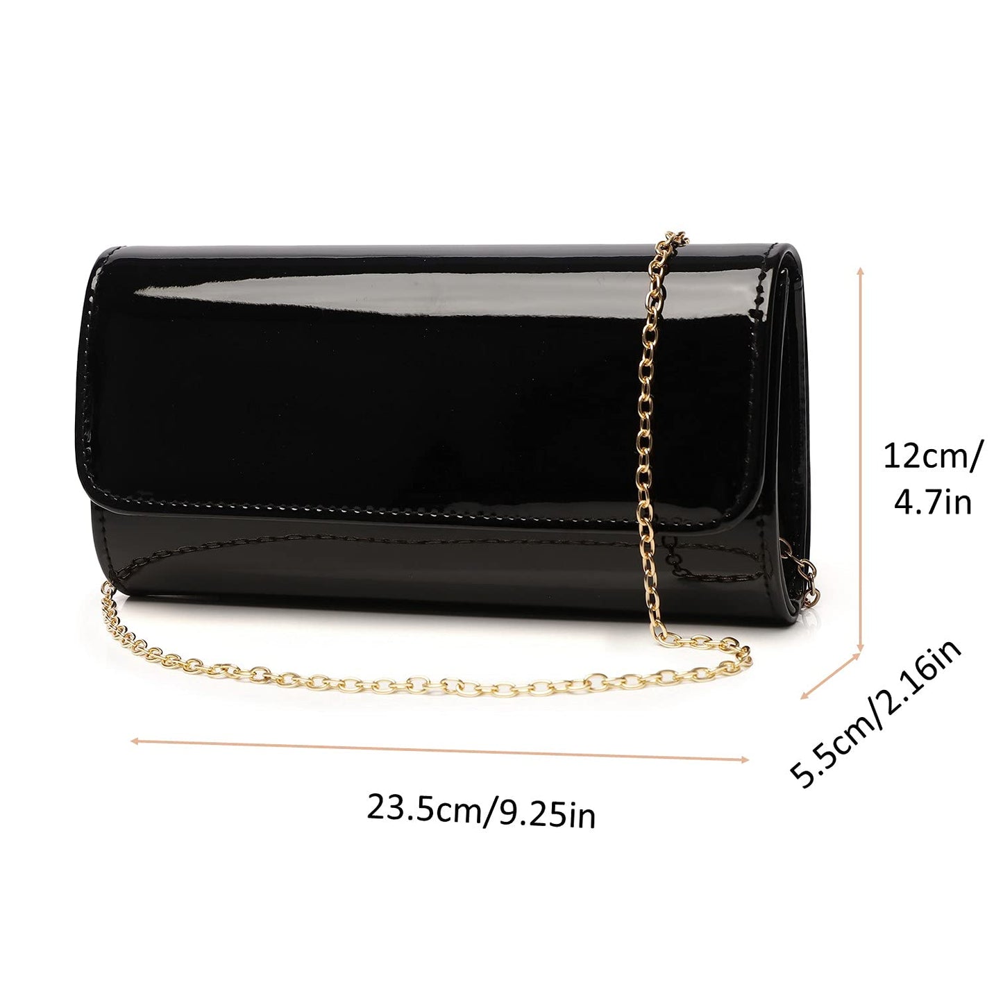 Patent Leather Envelope Clutch Womens Evening Handbag Stylish Shoulder Bag Purse for Christmas Wedding Party Prom(Balck 018)