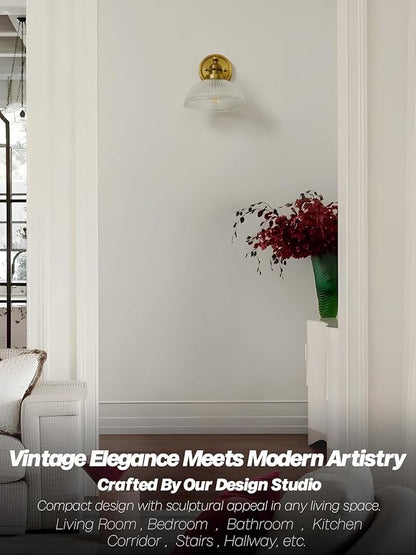 Gold Wall Sconce,Vintage Bathroom Vanity Light with Clear Glass Brass Bathroom Sconces Wall Lighting for Living Room Bedroom Hallway Stairway E26 Hardwire Indoor