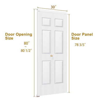 Bifold Door for 30" x 80" Opening, Raised Textured 6-Panel Hollow Core Closet Door with Hardware Kit, Interior Folding Barn Doors Panels, White Primed
