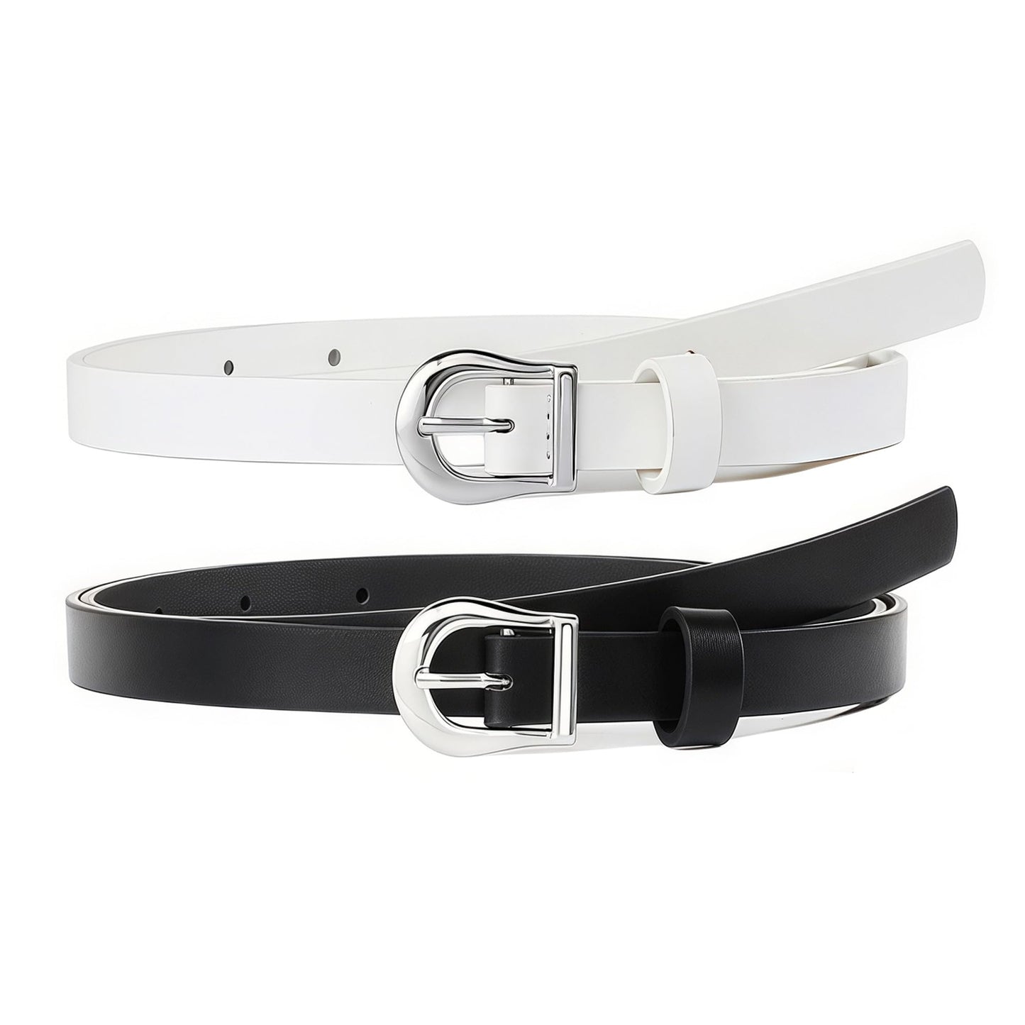 HOTWILL 4 Pack Women Skinny Belts for Jeans Dress Thin Waist Belt for Ladies Silver Buckle A Black Beige Brown White Medium