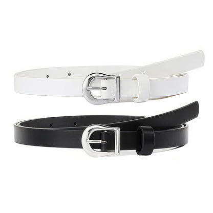 HOTWILL 4 Pack Women Skinny Belts for Jeans Dress Thin Waist Belt for Ladies Silver Buckle A Black Beige Brown White Medium