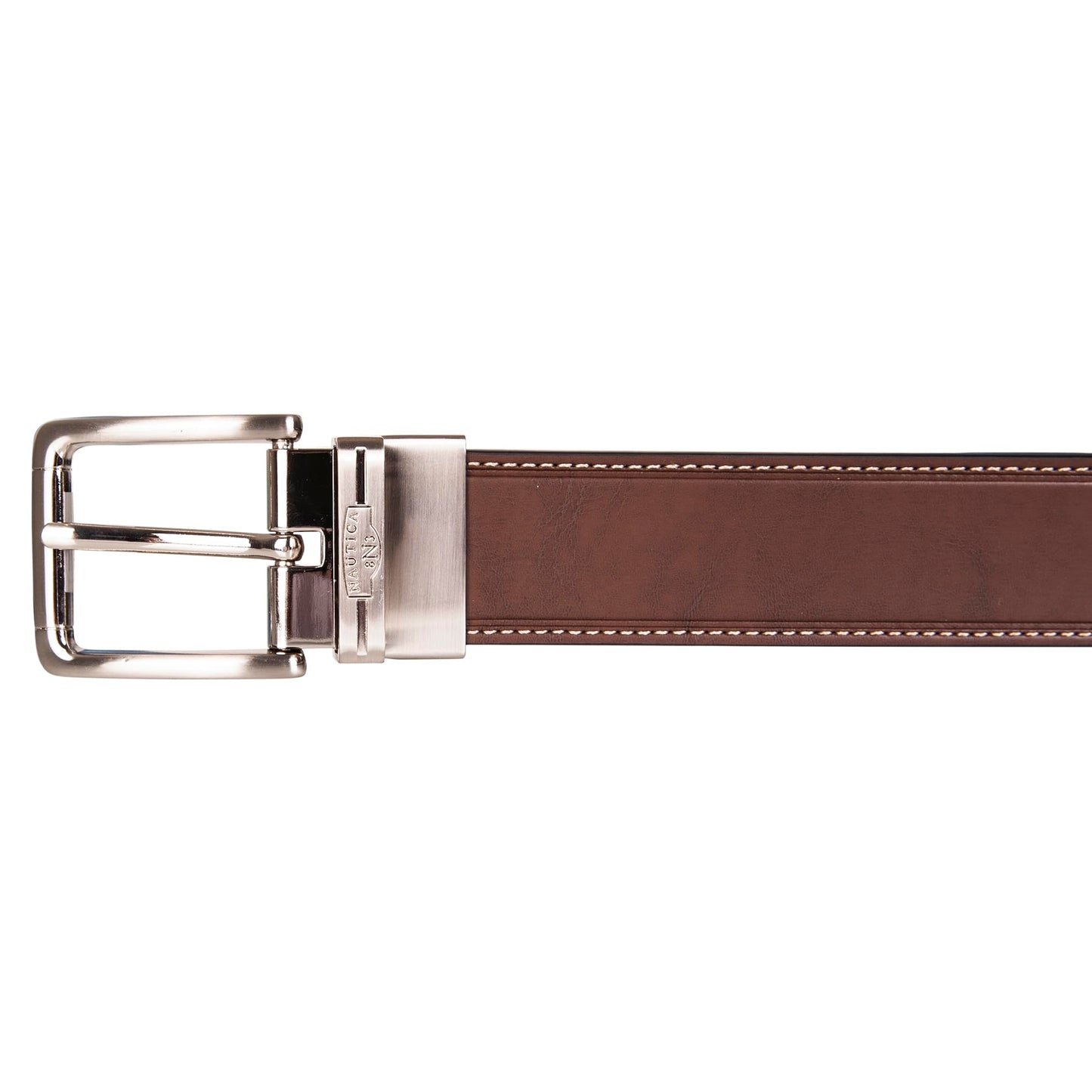 Nautica Mens Reversible Brown/Black Leather Belt | 2-in-1 | Classic | Everyday | Business | Work | Dress | Casual | Metal Buckle - 42"