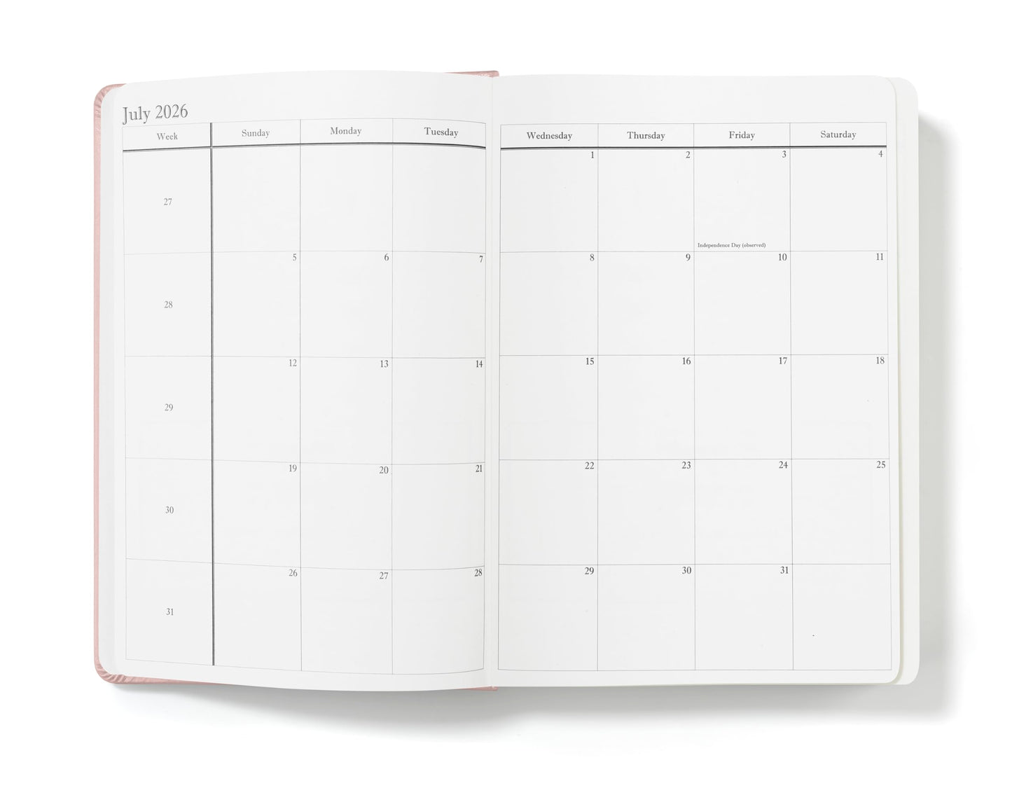 Wykeham's Executive 2026 Daily Journal Planner – US Public Holidays & Format – Customization Available (Rose, 8.5"×5.5")