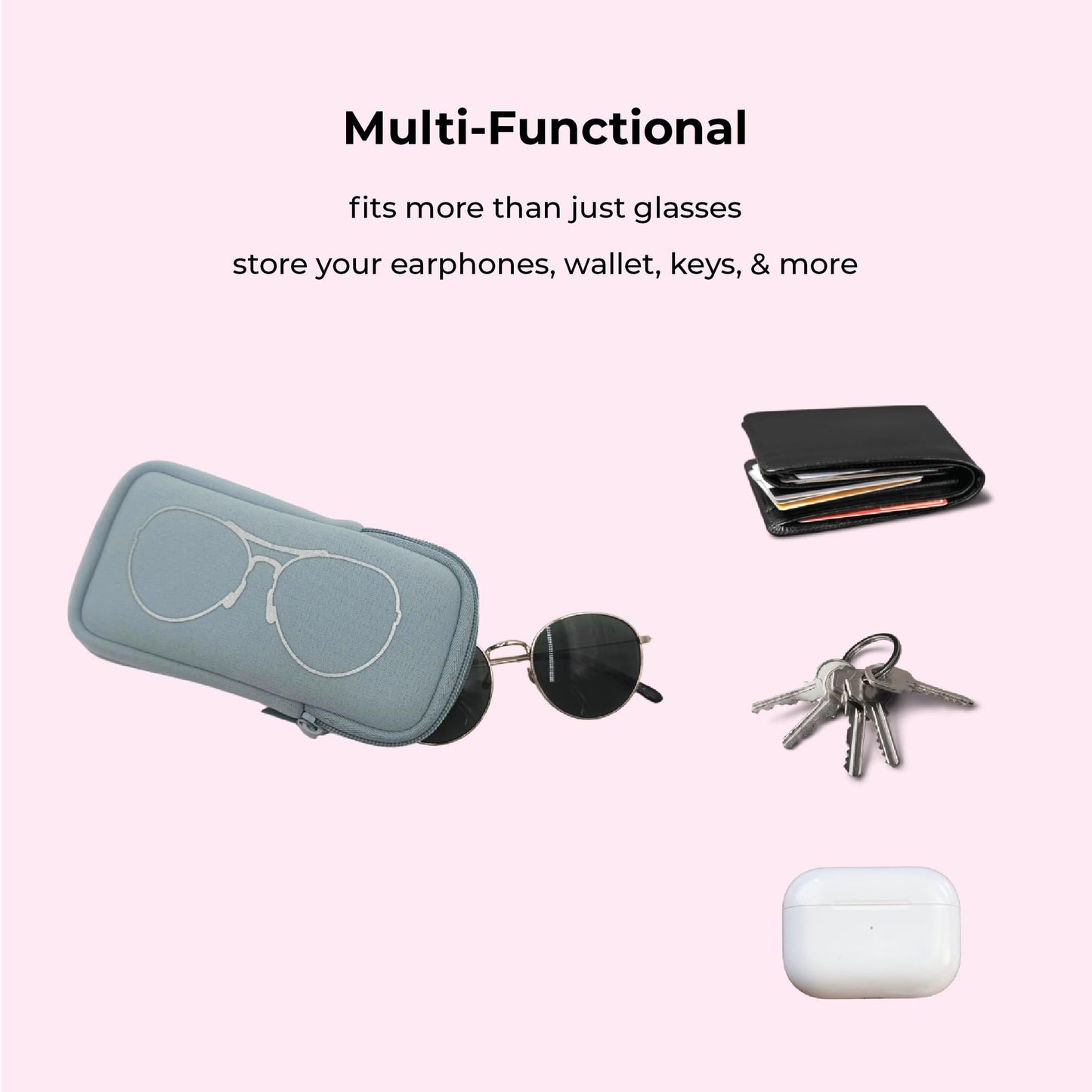 MYTAGALONGS Double Eyeglass Case with 2 Compartments - ARCTIC ICE SILVER