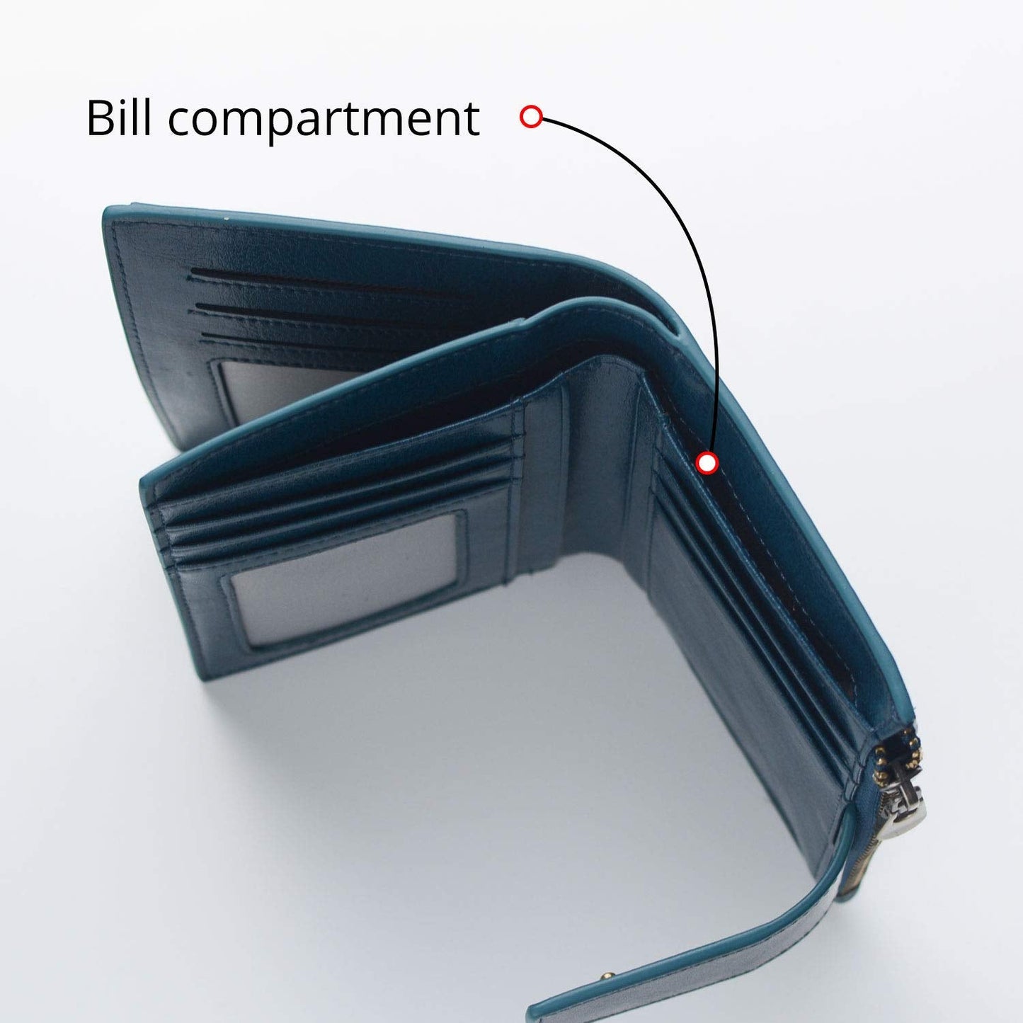Bveyzi Women's Small Leather RFID Blocking Bifold Zipper Pocket Wallet Ladies Credit Card Slots Purse with id Window(Peacock Blue)