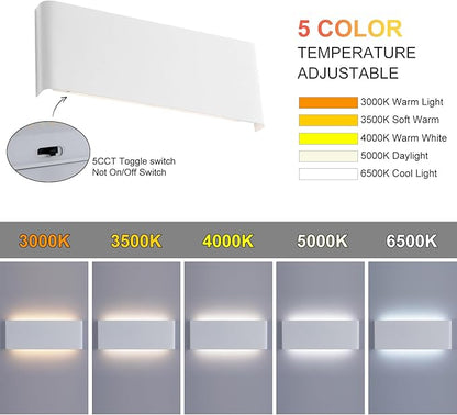 11" Modern LED vanity light,15W Dimmable 5 CCT (3000K-6500K) Adjustable Wall Lamp,Up and Down Wall Lighting,Indoor Wall Sconce for Bedroom,Staircase,Hallway,Dressing Table,1 Pack（White）