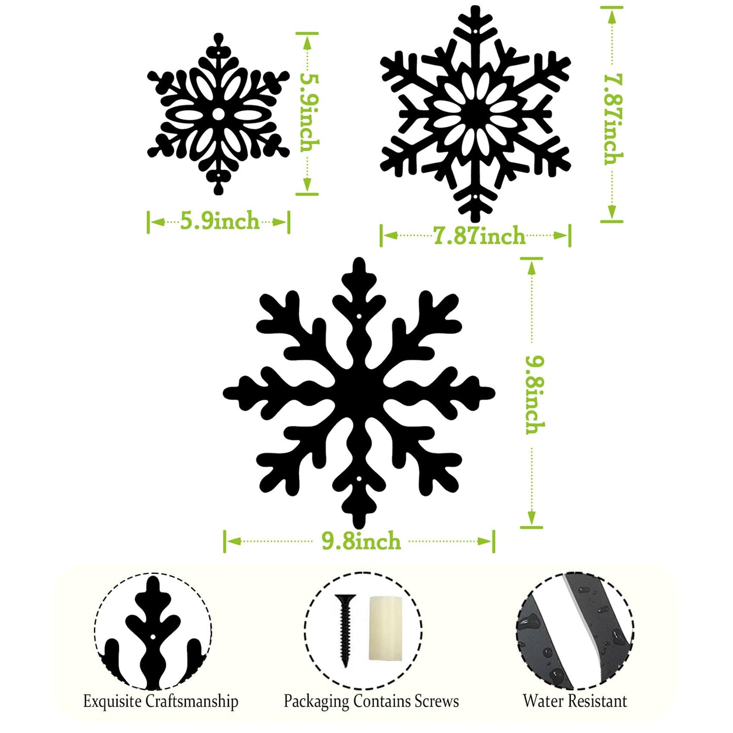 Large Snowflakes Metal Wall Art Decor, 3 Piece Set