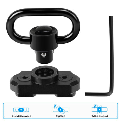 REERON 2 Point Sling & Mount - Adjustable Extra Long Two Point Traditional Rifle Sling with 2 Pack 1.25" QD Swivels Mounts for M-Rail (2 Pack Mounts)