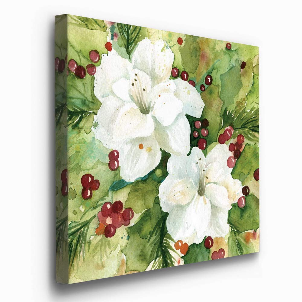 Renditions Gallery Holly Leaves Wall Art, Christmas & Winter Artwork, Festive Red & Green, Flowers, Floral, Premium Gallery Wrapped Canvas Decor, Ready to Hang, 24 in H x 24 in W, Made in America