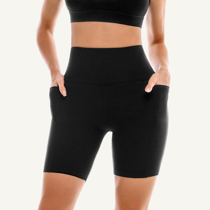 Leafigure 2 Pack Womens Biker Shorts with Pockets, High Waisted Tummy Control Yoga Shorts for Women Running Gym and Workout Black/Green L-XL
