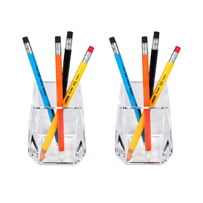 COM. TOP - Acrylic Pen Holder, Clear Desk Pen Cup, Office Supplies, Stationery Organizer, Makeup Brush Holder, 2 pack
