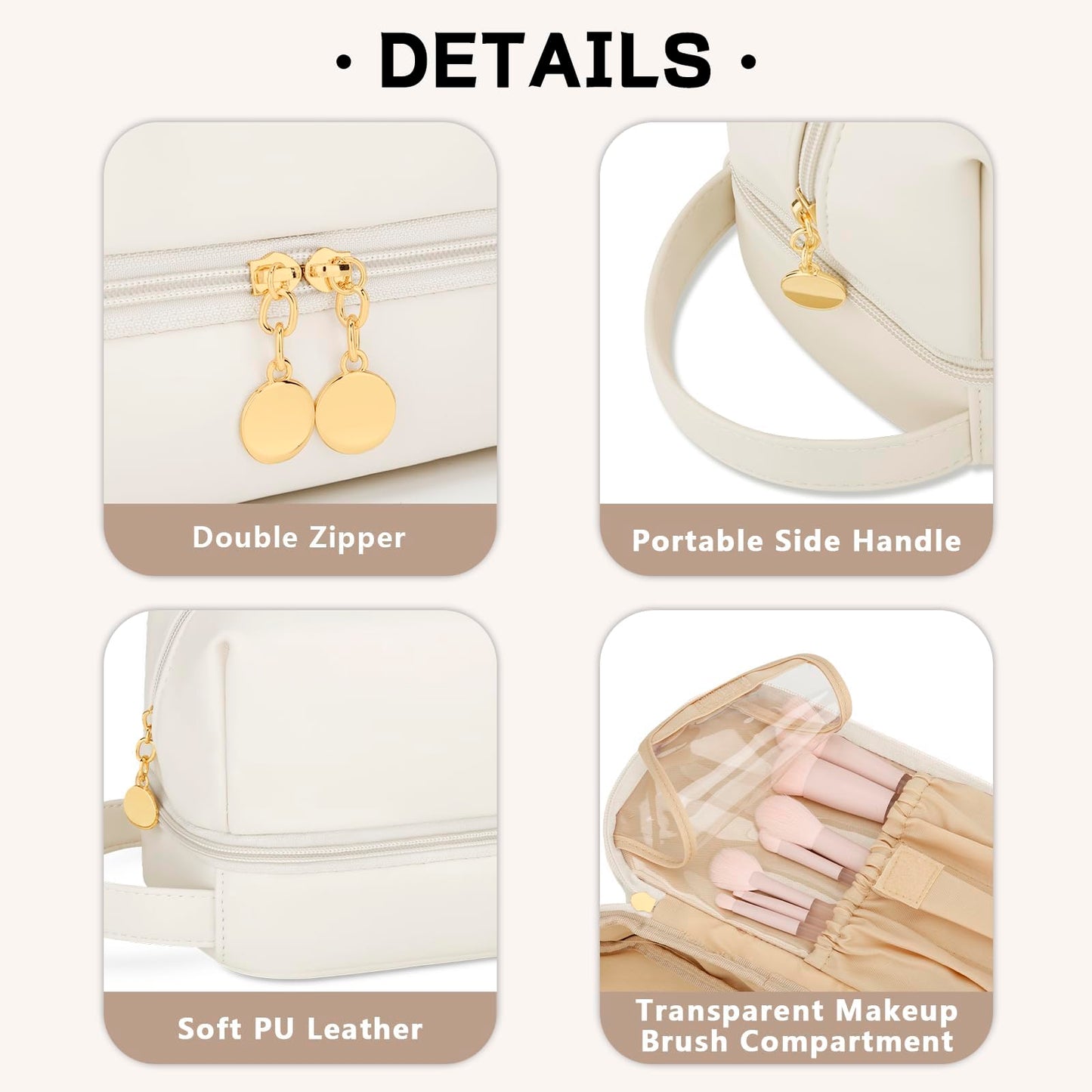 CLOUDWINGS Initial Makeup Bag for Women - Personalized Double Layer Cosmetic Bags with Makeup Brush Organizer, Hanging Travel Toiletry Bag with Large Capacity, Gifts for Mom Girlfriend Wife（Beige A）