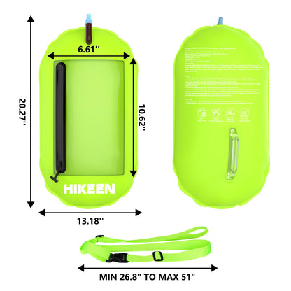 Hikeen Swim Buoy -Waterproof Touchscreen Storage Space, Swim Safety Float w/Adjustable Waist Belt for Open Water Swimmers and Triathletes -Be Bright,Be Safer & Be Seen
