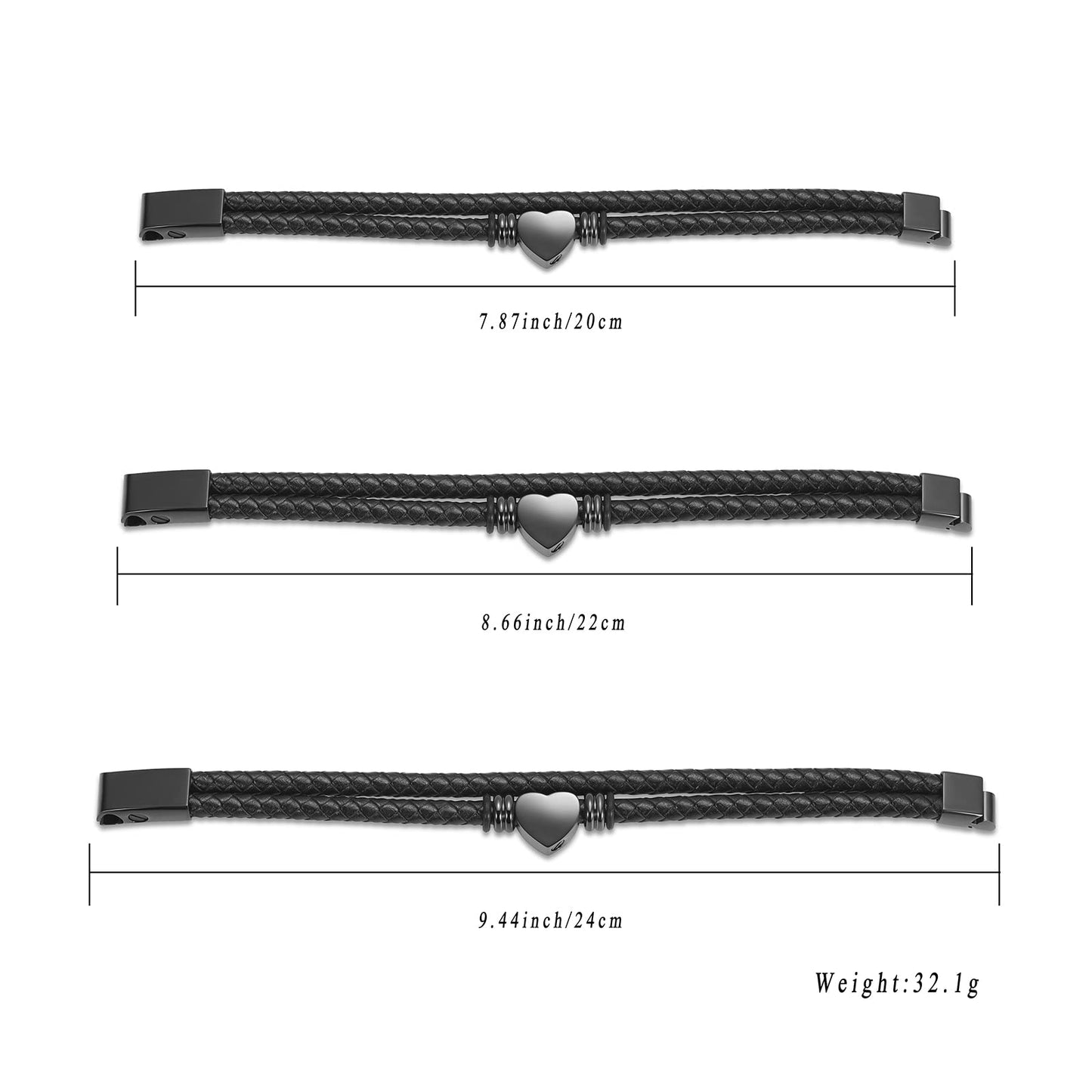 memorial jewelry Cremation Bracelet with Clasp Beads Cowhide Multi-Layer Braided Leather Urn Bracelet for Men Women (2PCS, 20cm/7.87in)