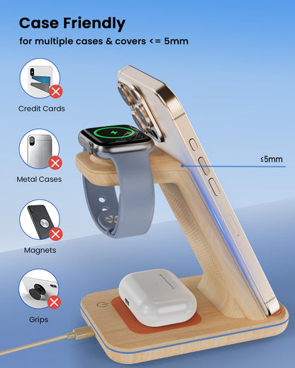 Wireless Charging Station for Apple - 3 in 1 Wireless Charger Stand Dock Watch and Phone Charger Station for Apple Watch 11/8/7/SE/6/5/4/3/2, iPhone 17 16-12 Pro Max SE XS X, Samsung, AirPods Pro/3/2