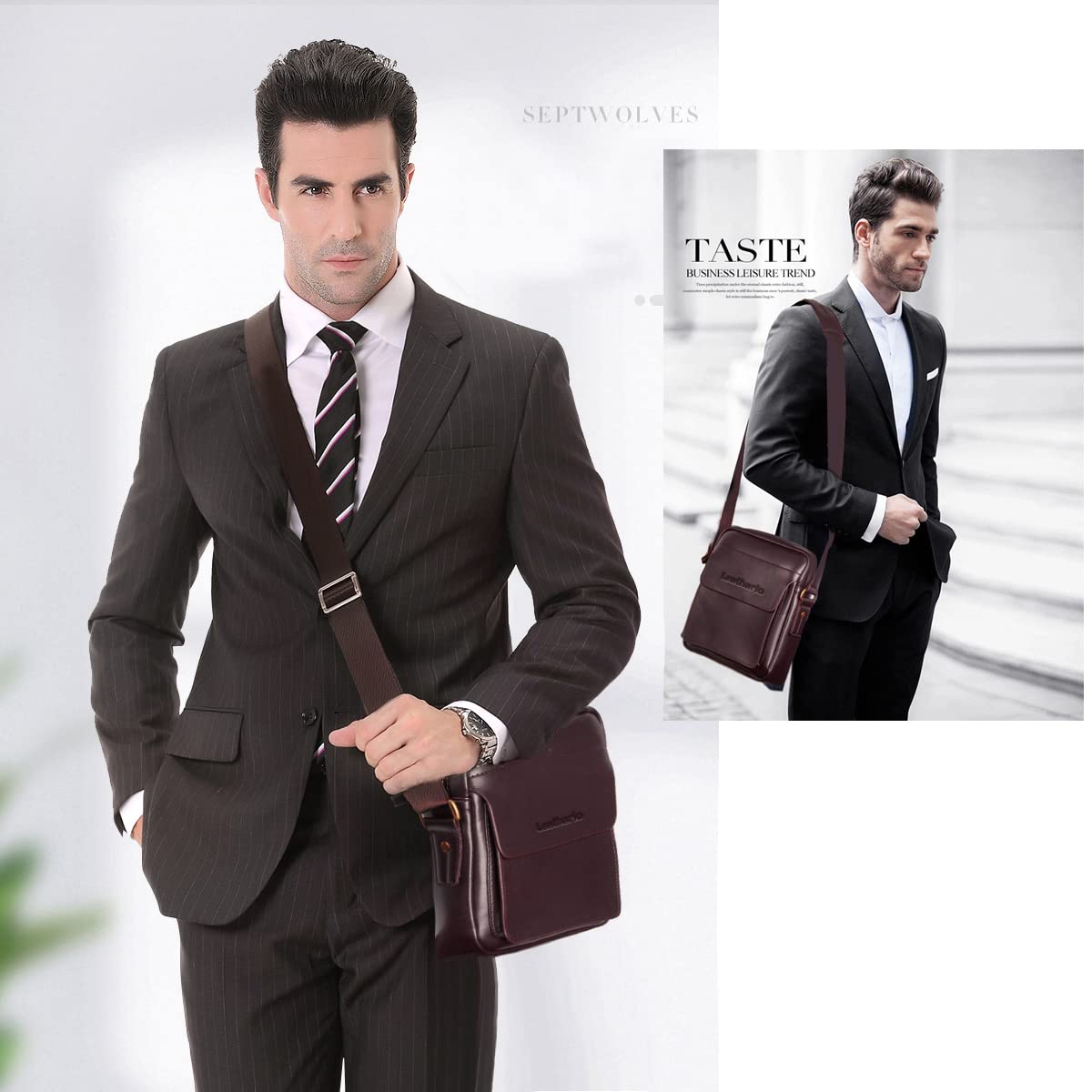 Leathario Crossbody Bag For Men Vegan Leather Shoulder Messenger Purse Sling Satchel Bag For Work Business Travel