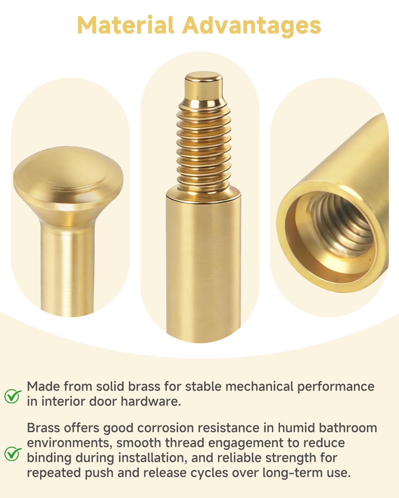 5513.0030 Privacy Pin Replacement Compatible with Baldwin Estate Lever Privacy Latch Door Lock Threaded Push Pin with Coupler Polished Brass 1 Set