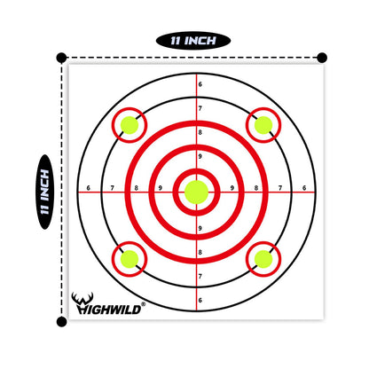 Highwild Bullseye Shooting Paper Targets - for Air Rifle/Airsoft Pistol Practice Bullet Traps - 11"x 11", 50 Pack
