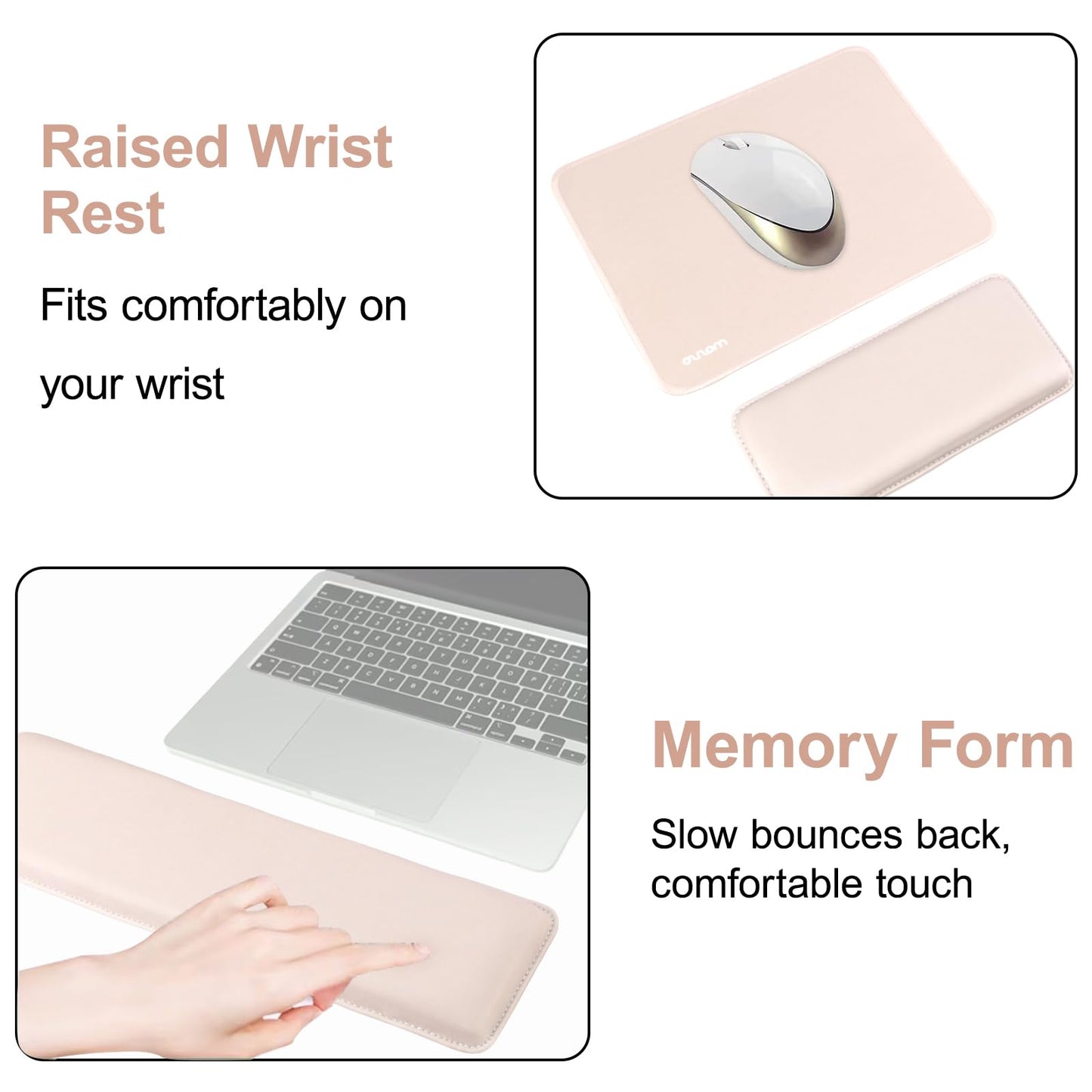 MOSISO Computer Keyboard Stand&Wrist Rest Support for Keyboard and Mouse, Large Rectangular Ergonomic Wrist Rest Mouse Pad Set, Pain Relief Easy Typing Non-Slip Cushion Pad for Home/Office, Apricot