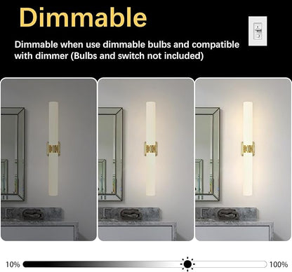 Gold Wall Sconces Set of Two, Bathroom Sconces with Frosted Glass Shade, Modern Vanity Sconces Lighting over Mirror, Wall Light Fixtures for Living Room Bedroom Hallway (Bulbs Not Included)