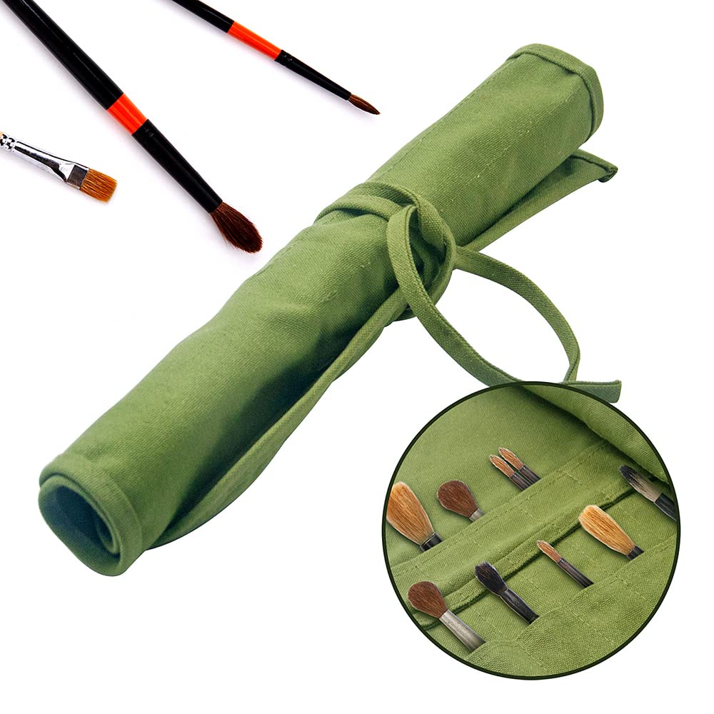 Yongdeli Canvas Paint Brush Organizer - 22 Pocket Holder for Acrylic, Oil, Watercolor & Gouache Artist Brushes