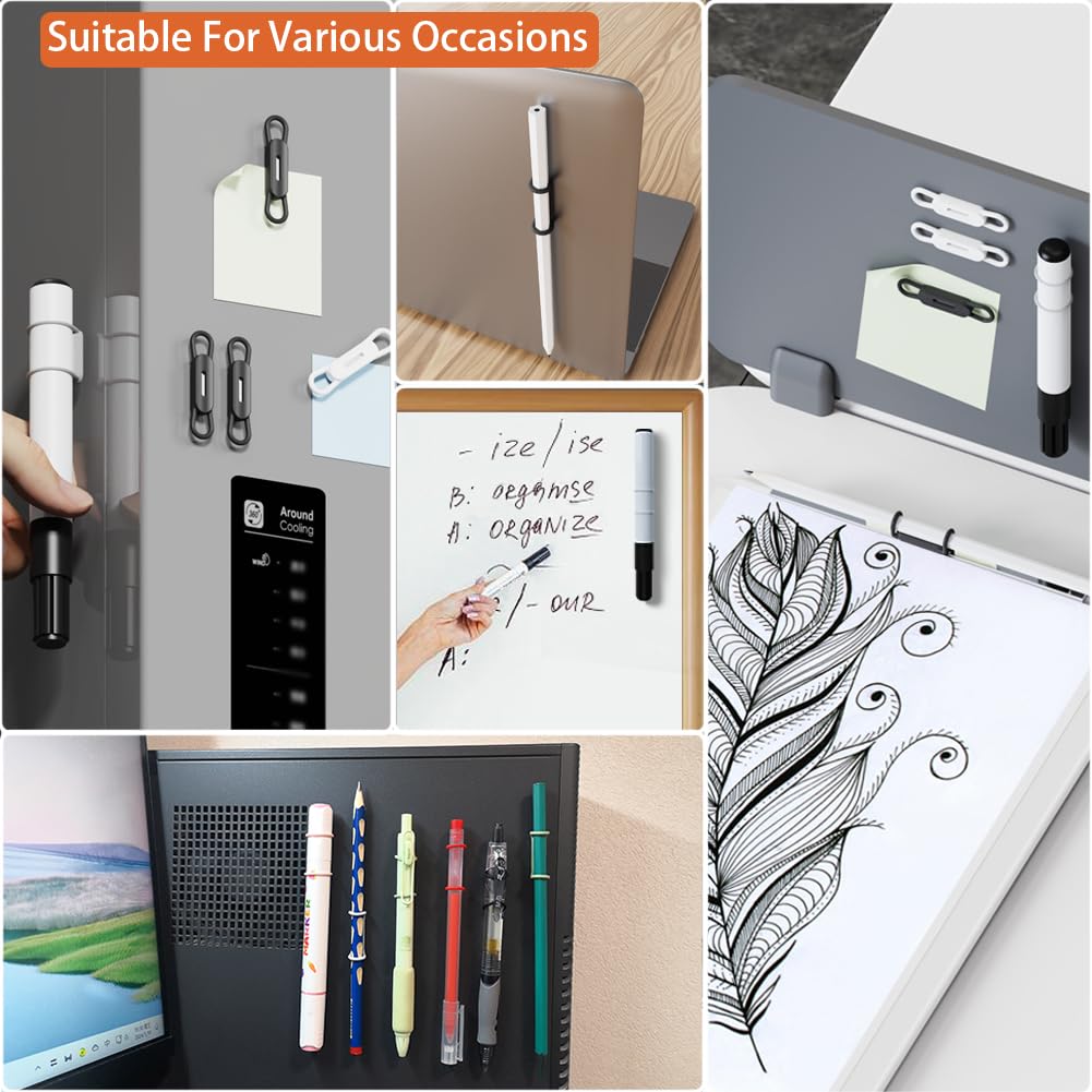 Freewindo 12 Pack Magnetic Pen Holder for Refrigerator, Silicone Magnetic Pencil Holder for Locker, Magnetic Dry Erase Marker Holder for Whiteboard, Desk, Clipboard (6 colour)