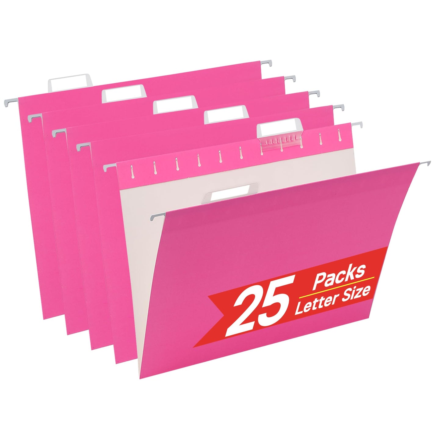 VZCPYTPM Pink Hanging File Folders Letter Size,25 Pack Reliable Hanging Folders for Filing Cabinet,Reinforced Rods for Smooth Gliding,Includes 1/5 Adjustable Tabs & Inserts,Ideal for Home & Office