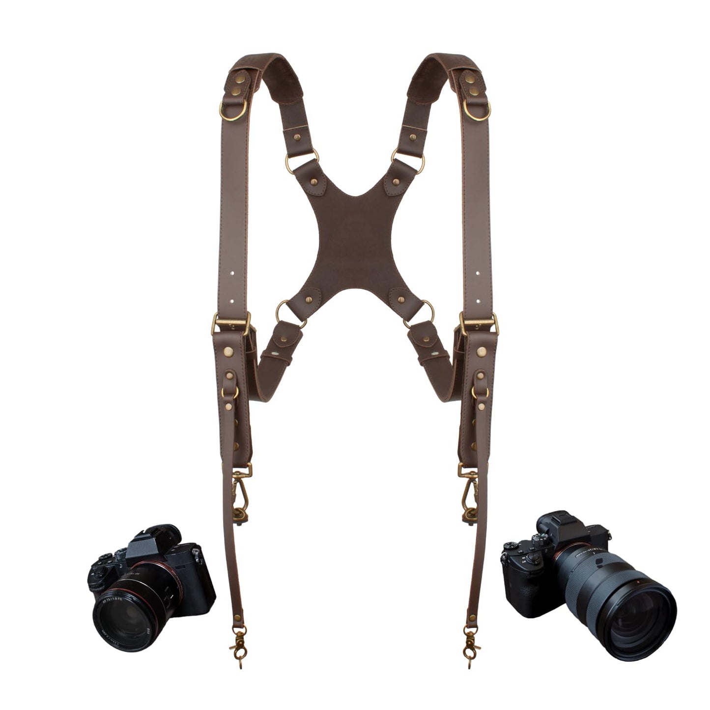 4J LEDR Camera Harness for 2 Cameras,Dual Shoulder Leather Camera Strap for DSLR/SLR,Full Grain Leather Harness,Multi Double Camera Gear Strap,Double Camera Harness for Photographers,Brown