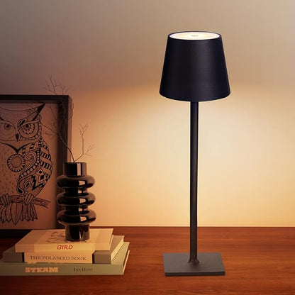 Cordless Table Lamps, 3 Colors Stepless Dimming, 5000mAh Rechargeable Battery LED Desk Lamp for Bedroom/Couple Dinner/Desk/Cafe/Dining Room/Terrace (Black)