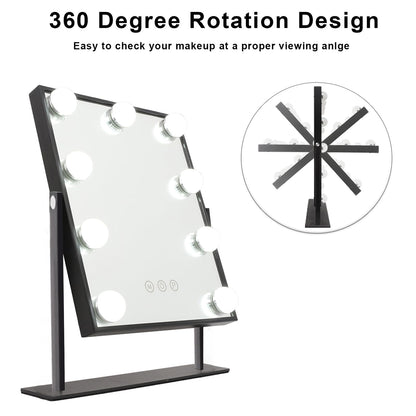 Hansong Vanity Mirror with Lights Lighted Makeup Mirror with 9 LED Bulbs Plug in Light Up Makeup Mirror with Lights 360 Rotation with 10x Magnifying Mirror Tabletop
