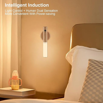LANDGOO LED Wall Sconces Motion Sensor Lights Portable 360° Lamps Battery Operated Rechargeable Warm Vanity Lighting Fixture Modern for Living Room Bedroom (White Ash Wood 1PC)