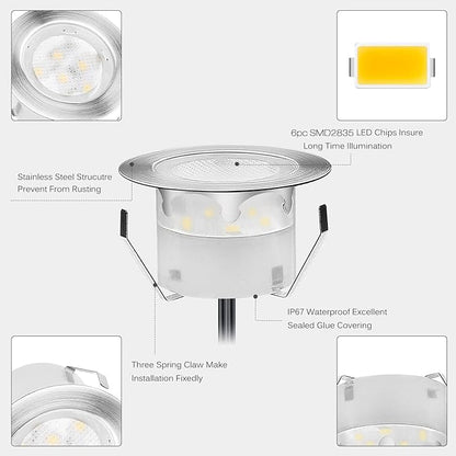 Low Voltage LED Deck Lighting Kit Stainless Steel 1W Waterproof Outdoor Yard Garden Decoration Lamps Landscape Pathway Patio Step Stairs LED In-ground Lights Silver Border(10pcs,Blue)