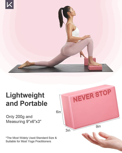 Yoga Blocks, High Density EVA Foam Blocks for Yoga, Pilates, Meditation, Aid Balance, Support and Deepen Poses - Non-Slip Lightweight Durable(2-Pack-Pink)