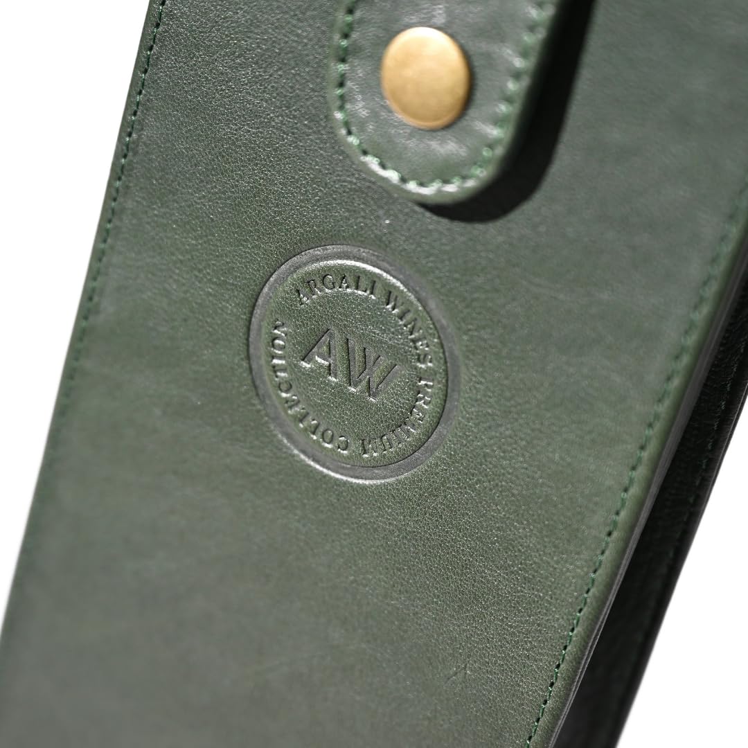 Argali Wines Premium Collection Single Bottle Wine Tote - Genuine Leather, Elegant & Durable, Secure Locking Strap, Sophisticated Gift for Wine Enthusiasts (Green)