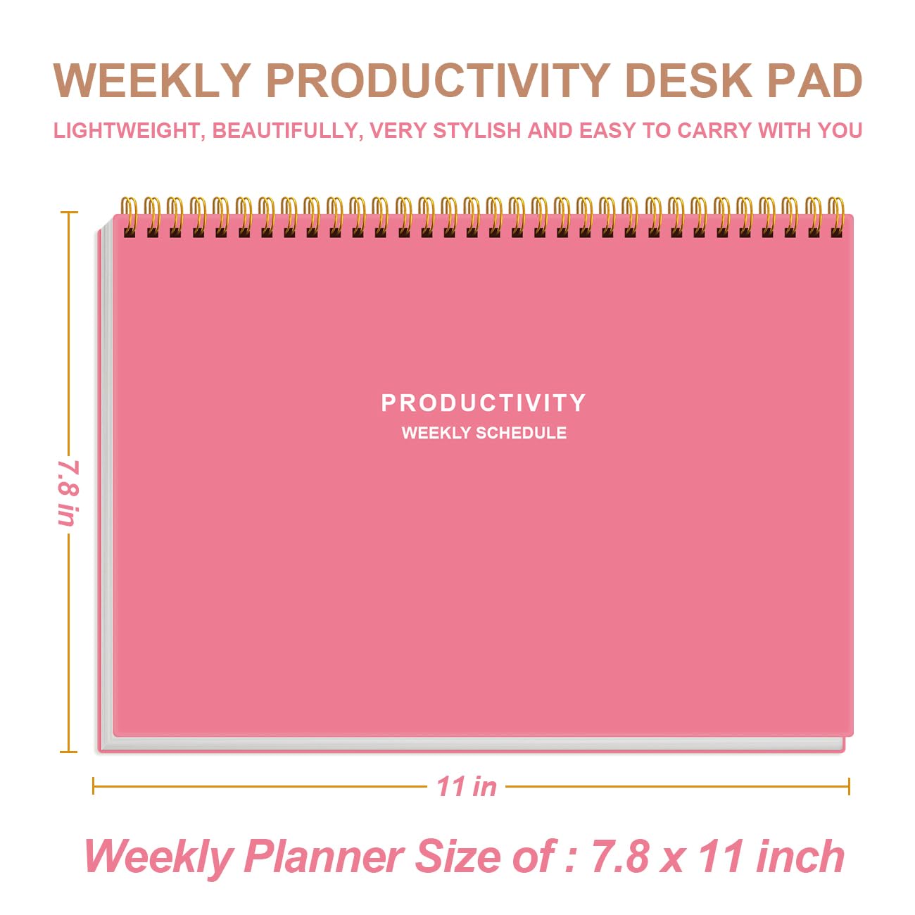 Weekly Productivity Planner - 8" x 11" Dashboard Desk Pad/Planner, Habit Tracker, Spiral Undated Weekly Planner for Office/School/Home, 54 Weeks, Pink