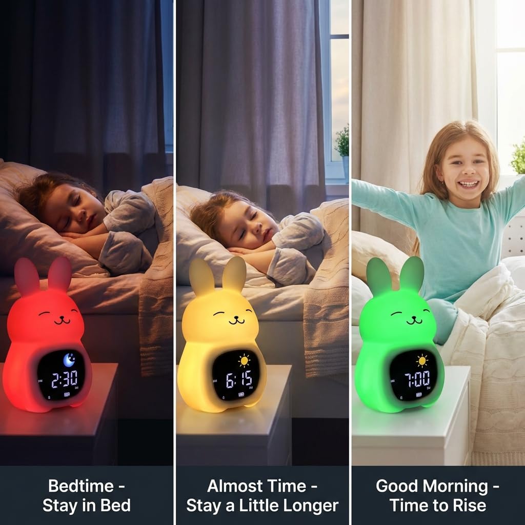 Bumble & Bright Kids Sleep Trainer with App Control - OK to Wake Clock for Kids Ages 4+, Color-Changing Night Light, Alarm & Sound Machine, Simple 1-Routine Setup, Free App, USB-C