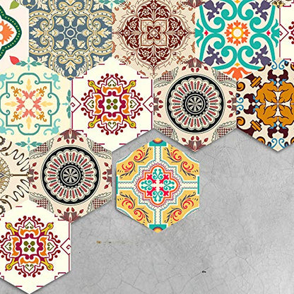Alwayspon 10 Pcs Hexagon Non-Slip Floor Sticker for Home Decor, Peel and Stick Self-Adhesive Wall Sticker for Living Room Kitchen Bathroom, 7.9x9.1inch