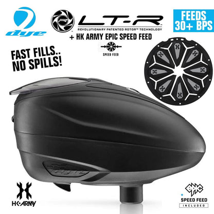 Maddog Dye LT-R Electronic Paintball Loader with HK Army Epic Speed Feed and HPA Paintball Tank Fill Nipple Protector Accessory Package - Black LT-R + Stealth SF